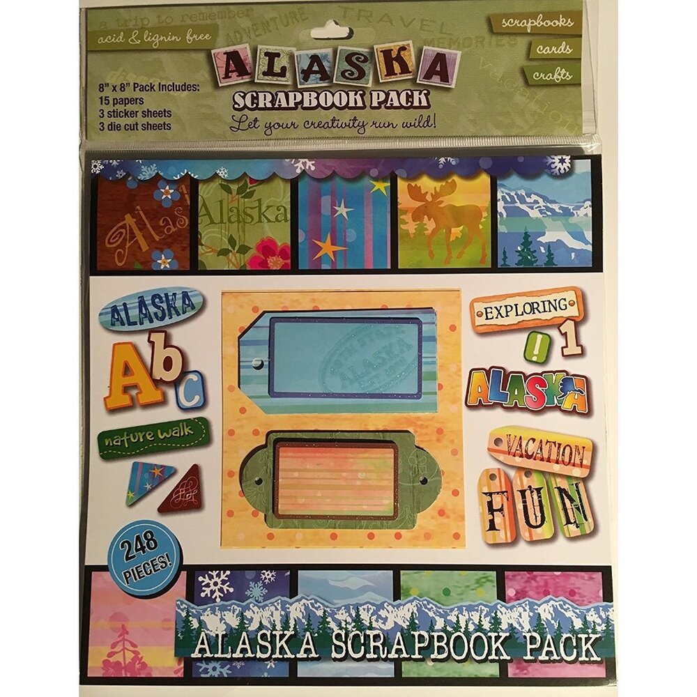 Custom Alaska Themed Scrapbook Kit with Paper and Stickers - Alaskan Crafts Gift